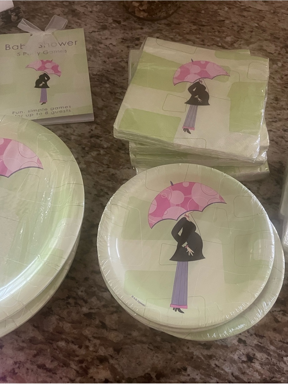 Baby Shower Paper Plates & Napkins Set - Pink Umbrella Design SET!